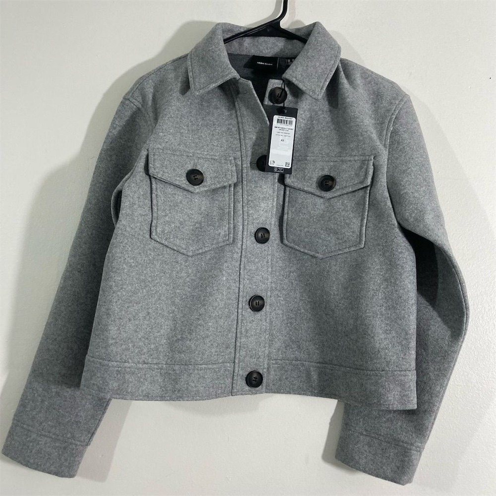 Vero Moda Women's XS Short Gray Jacket Button-Up Casual Fall Coat Crop